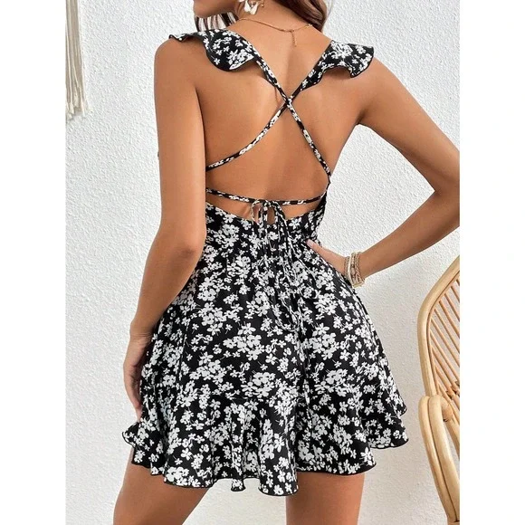 Boho Allover Floral Print Ruffle Trim Romper - Picture 11 of 12